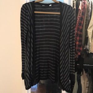 Black & Gray Stripe Open Cardigan